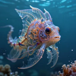 incredibly realistic, too detailed portrait of deepsea translucent demon angler man, bump mapping, global illumination, unreal engine 5, 8 k, bokeh, d & d digital art, mark ryden, rob gonsalves