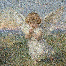 cute angel with epic landscape in the style of John William Waterhouse