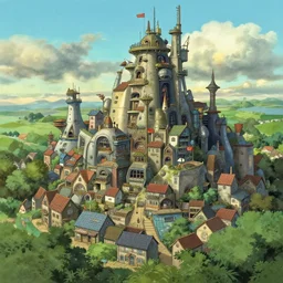 a small futuristic town, anime drawing, thomas cole, studio ghibli, 4 k, desktop wallpaper