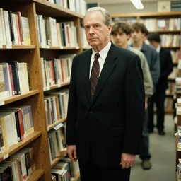 2 0 0 5 john lassiter wearing a black suit and necktie standing in line at a bookstore