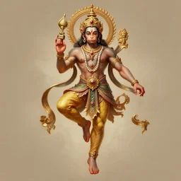 vertically centered award winning full body portrait of a beautiful ornated hanuman god, leaping!!!!!, intricate, elegant, highly detailed, digital painting, artstation, concept art, smooth, sharp focus, digital illustration, art by krenz cushart and artem demura and alphonse mucha