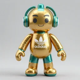 accurate detailed pvc inflatable gold & teal colored action figure sports god, full body, futuristic, concept art, character only, detailed art, adidas streetwear, figurine!!!, studio lighting, grey background, no shadow, trending on artstation, 4 k, sharp, highly - detailed, focus on face!!!