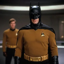 (Batman) in Starfleet uniform, in the role of Captain Kirk in a scene from Star Trek the original series