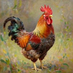 oil painting of happy rooster impresionism
