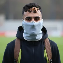 kurdish eastern soccer player with face mask