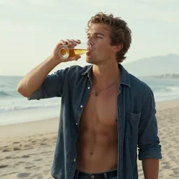 Hale Appleman drinking alcohol on the beach