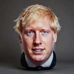 boris johnson as a inflatable doll, big eyes, grin, portrait by greg hildebrandt, studio lighting, muted colors, by terry richardson, handmade, by beeple, ultrarelistic, extreme detail, reflections, trending on artstation, 8 k