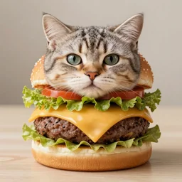 A viral image of a cat inside of a cheeseburger
