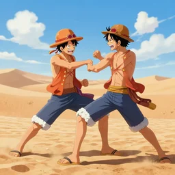 jesus fighting luffy in the desert