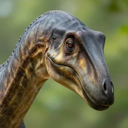 close up of a sauropod's neck and face with tegu lizard skin