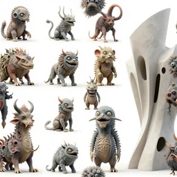 a seamless pattern of surreal elaborate and detailed surreal monsters by zaha hadid and frank gehry, right angles, perfectly symmetric, octane render in maya and houdini, vray, ultra high detail ultra surreal, unreal engine