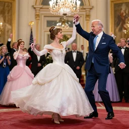president biden dancing in a princess ball with donald trump, high detail