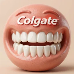 A Colgate-shaped monster as advertisement for toothpaste, 3D physical tactile illustration vintage, big smiling perfect teeth shiny porous skin, highly detailed monster teeth
