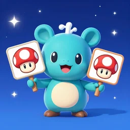 A Lumalee, also named a Salesman Luma,[1] is a cyan Luma who appears in Super Mario Galaxy and Super Mario Galaxy 2. A Lumalee's appearance is very similar to that of a Hungry Luma and Comet Tico, holding up signs depicting a Life Mushroom and a 1-Up Mushroom