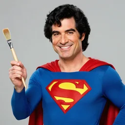 bob ross as superman. he ’ s holding a paint brush - n 9 - i