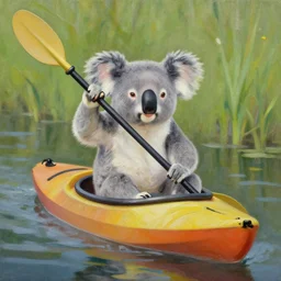 koala bear on a kayak, oil painting