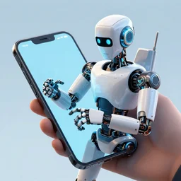 a robot using a smartphone, illustration, well detailed, trending on artstation, hdr