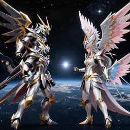 final fantasy eidolons bahamut, alexander, shiva, and ifrit in space fighting each other