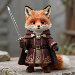a foxfolk wizard druid as a furry muppet plush wearing a fancy elven cloak and holding a sentient scimitar