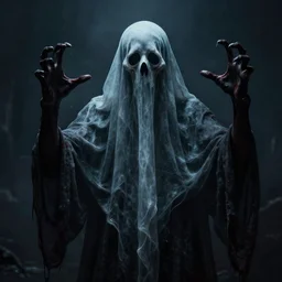 ghost with 4 hands, head covered, scary, evil, cinematic, award winning, hd, art, hell