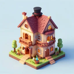 an Isometric 3D view of a magician house