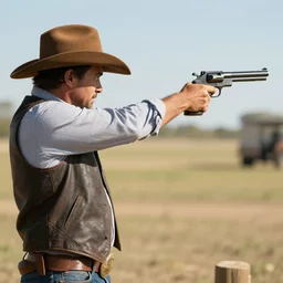 cowboy shooting a pistol that is actually a banana