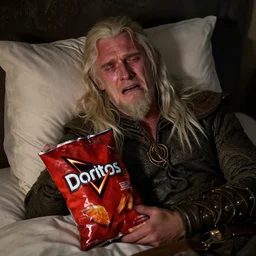 Legolas crying in his bedroom over a bag of Doritos, highly detailed,