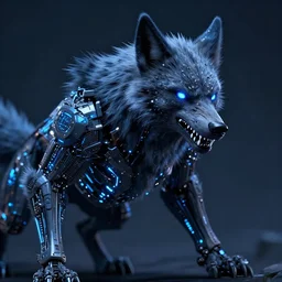 a cybertronic werewolf, with lots of fur leds, 8 k, sharp, digital art