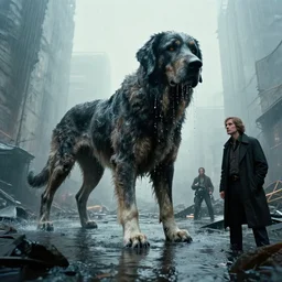 the giant dog, in the backrooms, water caustics, film still from the movie directed by denis villeneuve and david cronenberg with art direction by h. r. giger and salvador dali, wide lens