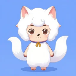 full body cute adorable young anime kitsune with white curly hair, style of neytrix