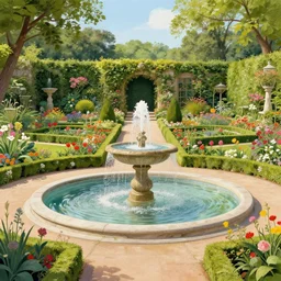 a beatiful old garden with fountain, extremely detailed, sharp focus, wide view, smooth, digital illustration, colorfull by edmund dulac, by hieronimus bosch
