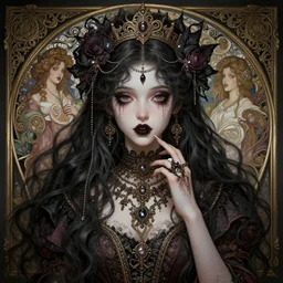 a giant attractive goth girl, cute, intricate, highly detailed, digital painting, artstation, concept art, smooth, sharp focus, illustration, unreal engine 5, 8 k, art by artgerm and greg rutkowski and alphonse mucha