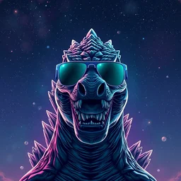 a portrait of godzilla with sunglasses in front of the camera by inio asano, beeple and james jean, aya takano color style, 8 k, super detailed, night sky, digital art, digital painting, celestial, majestic, colorful,