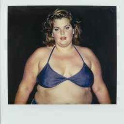 a detailed upper body portrait of lynda carter as a fat obese bikini model. vintage polaroid filter. oil on canvas, black oil bath. in the style of thomas kincade, ross tran, and dan mumford.
