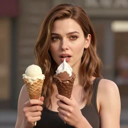 a portrait of milla jovovich deciding if she wants chocolate or vanilla icecream, octane render 8 k