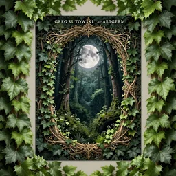 book cover by greg rutkowski and artgerm, only nature, symmetrical ivy on frames, high quality fantasy stock photo, unsplash transparent, forest and moon, intricate detail, elegant, hyper realistic, ultra detailed, octane render, volumetric cinematic lighting, 8 k, post - production