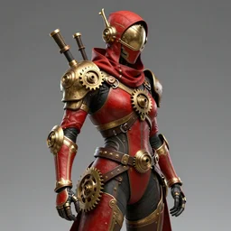 Portrait of a steampunk sci-fi cyborg ninja, third person, D&D, sci-fi fantasy, cogs:1000, hoses:10, intricate, red and gold, highly detailed, art by Range Murata, highly detailed, 3d, octane render, bright colors, digital painting, trending on artstation, sharp focus, illustration style of Stanley Artgerm,