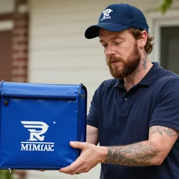 a closeup photorealistic illustration of post malone delivering mail as a us mail carrier with blue bag. fine detail. this 4 k hd image is trending on artstation, featured on behance, well - rendered, extra crisp, features intricate detail, epic composition and the style of unreal engine.