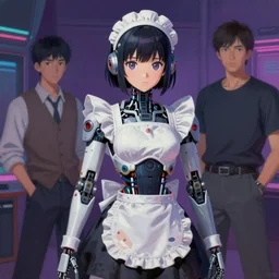 surreal gouache painting, by yoshitaka amano, by ruan jia, by conrad roset, by Kilian Eng, by good smile company, detailed anime 3d render of a female mechanical android maid, portrait, cgsociety, artstation, modular mechanical costume and headpiece, retrowave atmosphere