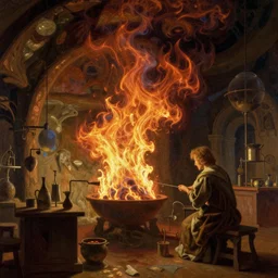 Alchemy laboratory. By Joseph Mallord William Turner, fractal flame, highly detailded
