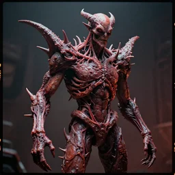 lanky ink demon made out of a humanoid nervous system with large meaty spikes all over the body, cinematic, volumetric lighting, f 8 aperture, cinematic eastman 5 3 8 4 film, photorealistic