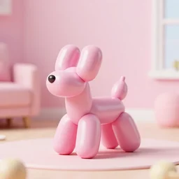 3 d render of a small pink balloon dog in a light pink room