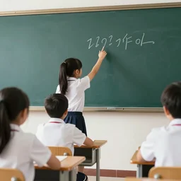 pupil is punished near the blackboard in an classroom , render in v-ray,maxwell render, artstation,octane render, photorealistic