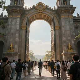 Dozens of people waiting for the opening of a colossal gate to the creative dimension called Stable Diffusion