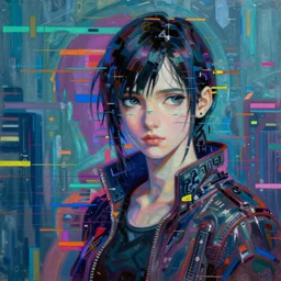 anime cyberpunk glitch rooney mara, intricate oil painting by greg rutkowski, trending on artstation