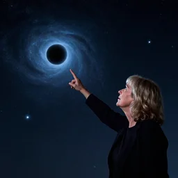 Margherita Hack discovers a new black hole and point at the beautiful night sky