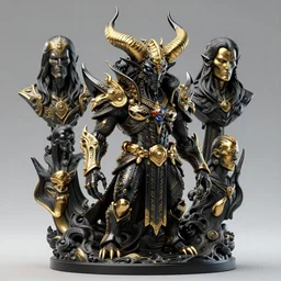 noob saibot of black onyx and gold tribal demon with horns, polished 3 d sculpture rendered by billelis feat luminokaya in visionary fineart style. 8 k hyper ornated maximalist and overdetailed. powerful dark scifi, darlok emperor portrait shot by andrei riabovitchev, tomasz alen kopera, luminokaya. influenced by, giger and peter gric