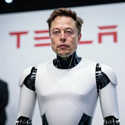 elon musk in a headless robot costume. tesla bot reveal. dslr photo, depth of field
