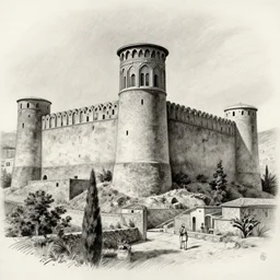 Erbil citadel, detailed charcoal sketch, realistic, incredibly detailed