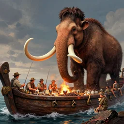 epic professional digital art of anglers reusing a blessing with a mammoth in the 90's before Polish bumpy peppercorns, anglers burn about 10 goblets in the mammoth's ship during teatime, the arteries of the void are nailed and rubble does not absorb properly for 2 years until the mammoth has the bark weakened,, best on artstation, cgsociety, wlop, Behance, pixiv, astonishing, impressive, outstanding, epic, cinematic, stunning, gorgeous, breathtaking fantasy art, masterpiece.
